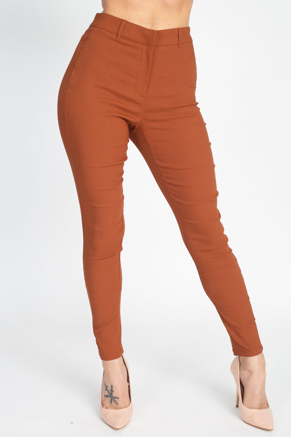 High Rise Solid Skinny Pants