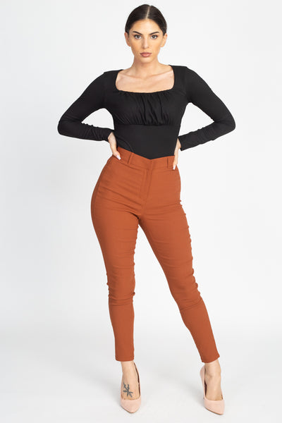High Rise Solid Skinny Pants