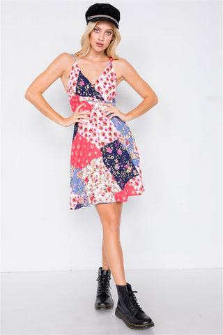 Multi Floral Print Fit & Flare Skater Mini Dress