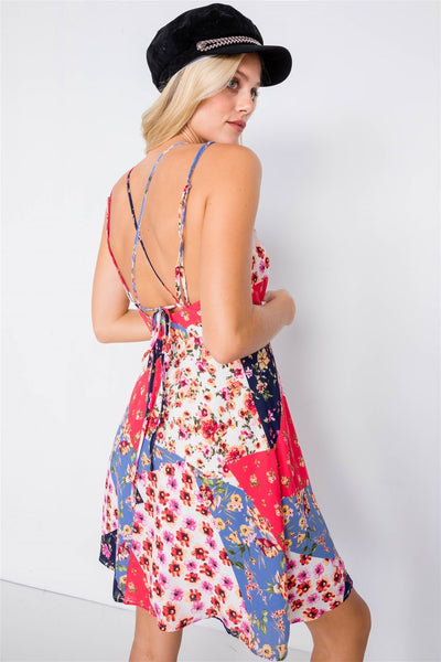 Multi Floral Print Fit & Flare Skater Mini Dress