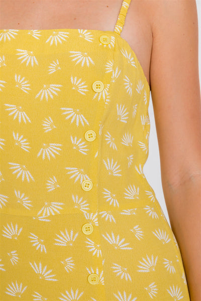 Feather Floral Print Square Neck Accordion Cami Dress