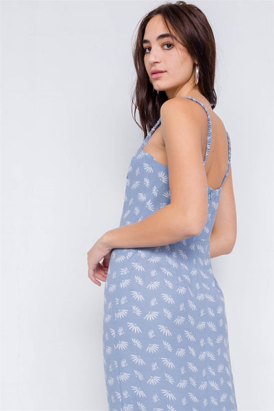 Feather Floral Print Square Neck Accordion Cami Dress