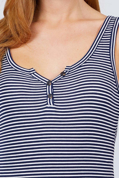 Sleeveless Henley Stripe Rayon Spandex Rib Top