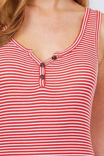 Sleeveless Henley Stripe Rayon Spandex Rib Top