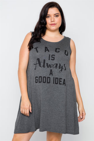 Plus Size Charcoal Graphic Print Sleeveless Tunic Dress
