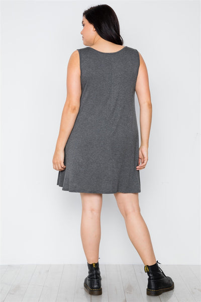 Plus Size Charcoal Graphic Print Sleeveless Tunic Dress