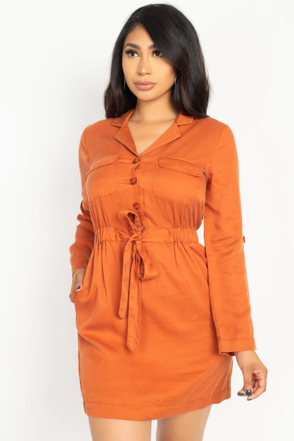 Rtn Bttn Belted Shirts Dress