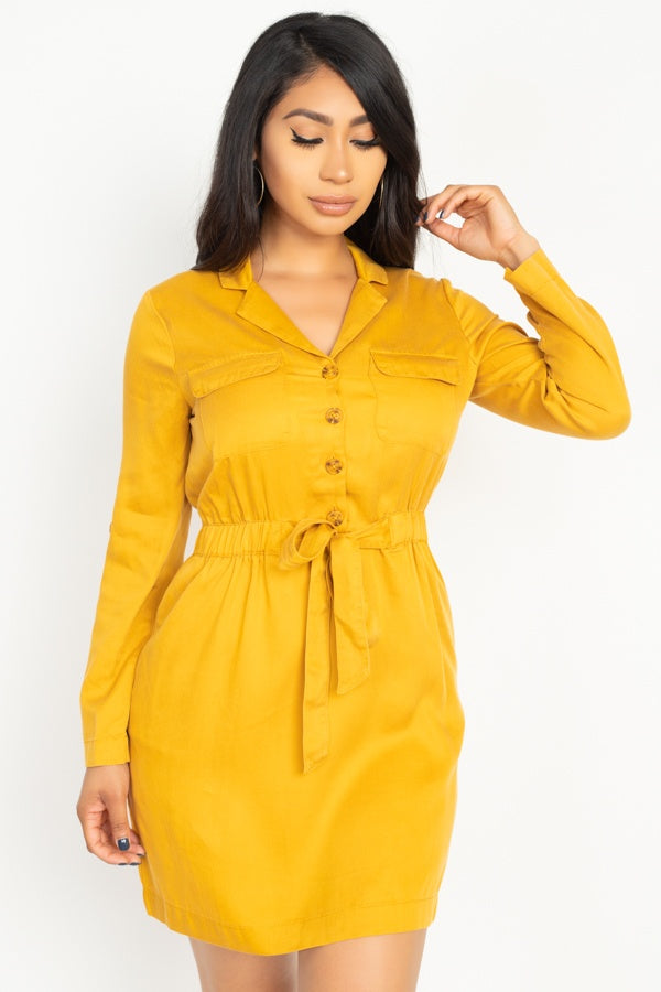 Rtn Bttn Belted Shirts Dress