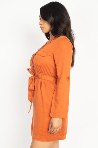 Rtn Bttn Belted Shirts Dress
