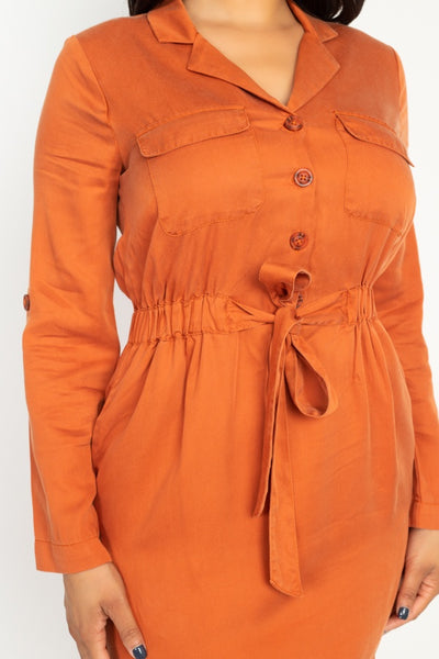 Rtn Bttn Belted Shirts Dress