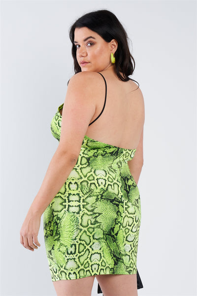 Plus Size Snake Print Open Back Mini Dress