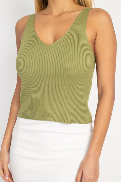 V Cut Sweater-knit Tank Top