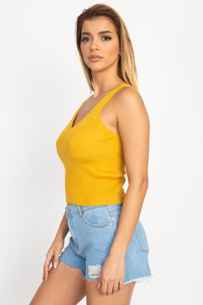 V Cut Sweater-knit Tank Top
