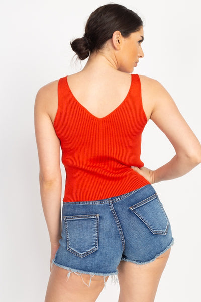 V Cut Sweater-knit Tank Top