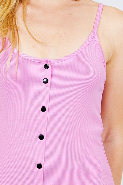 Front Snap Button Detail Strap Rib Cami Mini Dress
