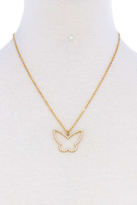 Stylish Cute Butterfly Out Line Necklace And Earring Set