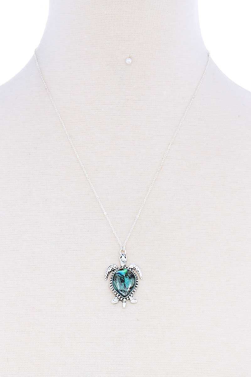 Fashion Trendy Turtle Charm Necklace And Earring Set