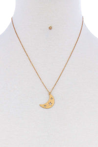 Crescent Moon And Star Pendant Necklace And Earring Set