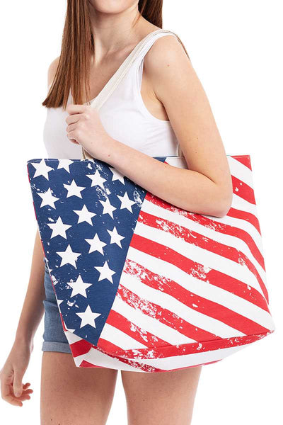 Fashion American Flag Print Canvas Shopper Bag