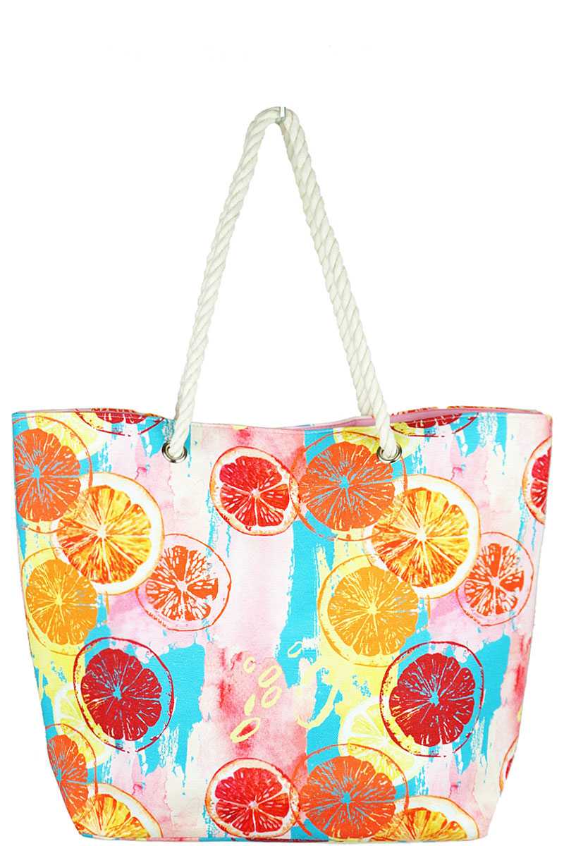 Fashion Citrus Water Color Print Canvas Shopper Bag