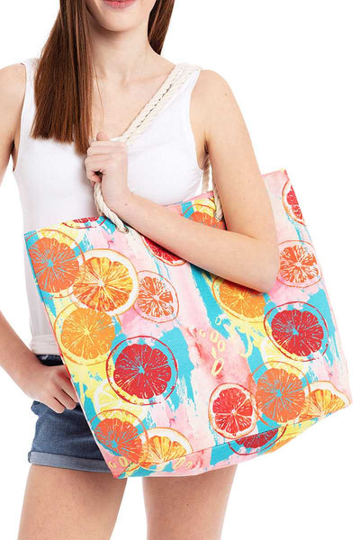 Fashion Citrus Water Color Print Canvas Shopper Bag