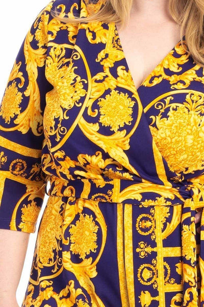 Plus Size Baroque Print V-neck Romper-