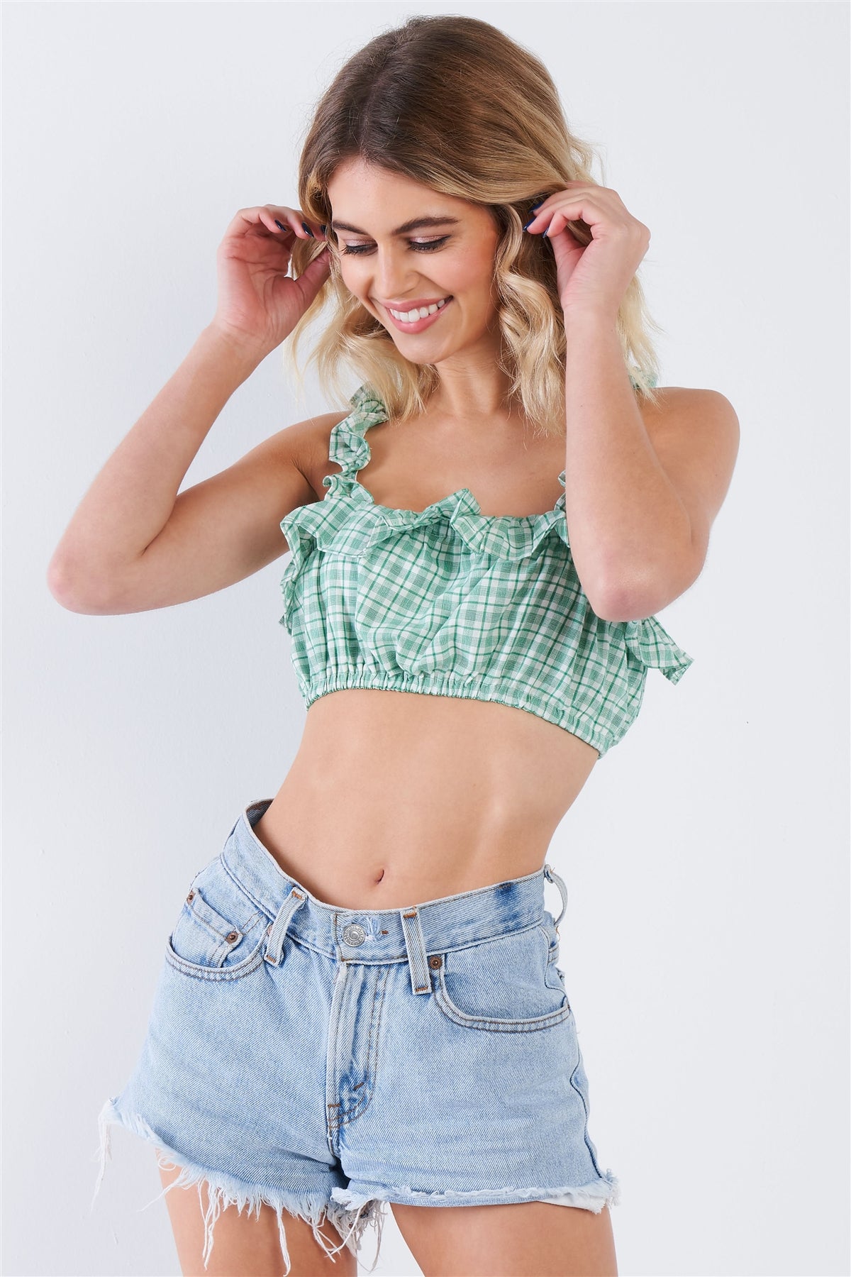 Cotton Multi Stripe Frill Trim Crop Top