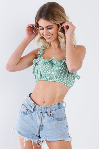 Cotton Multi Stripe Frill Trim Crop Top