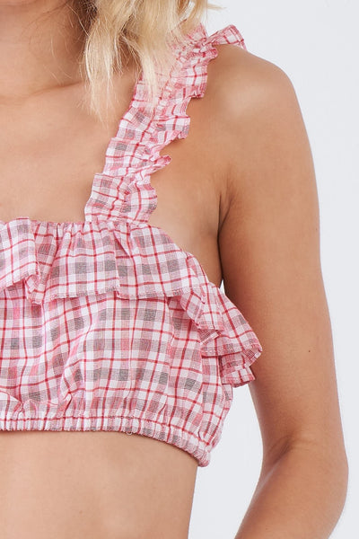 Cotton Multi Stripe Frill Trim Crop Top