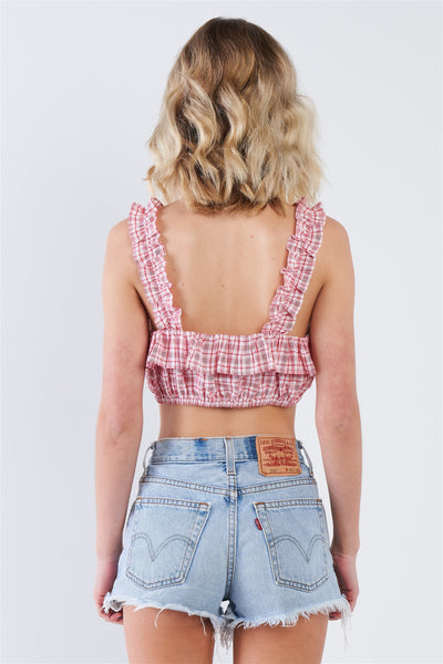 Cotton Multi Stripe Frill Trim Crop Top