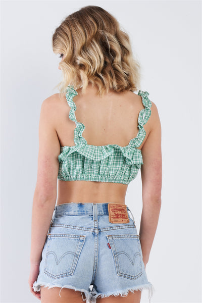 Cotton Multi Stripe Frill Trim Crop Top