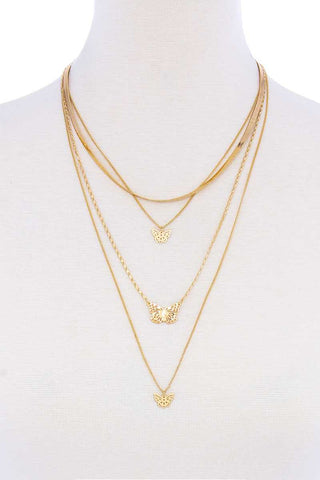 Sodajo Multi Layer Chain Butterfly Necklace