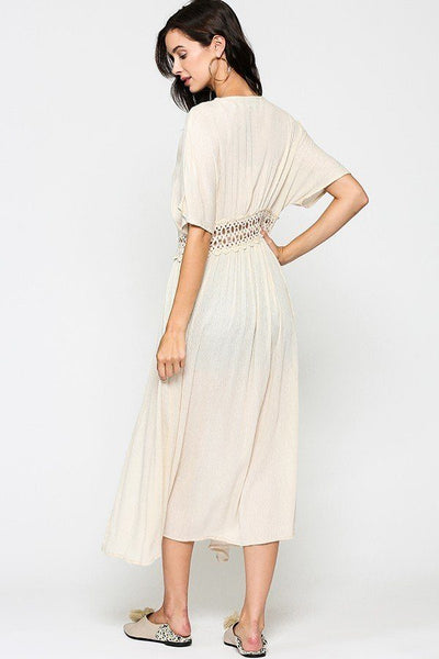 Lace Trim Open Front Tassel Waist Tie Duster Cardigan