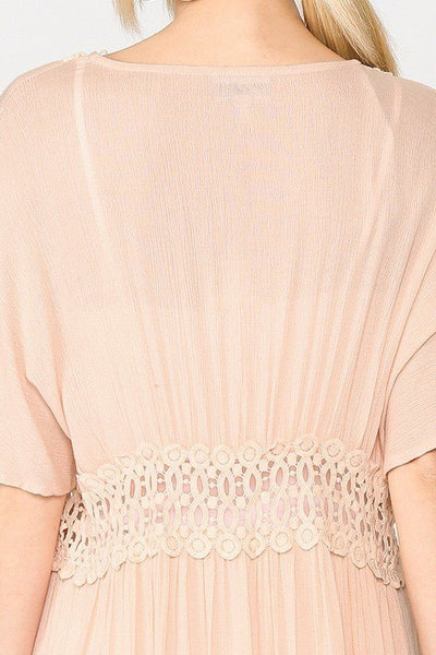 Lace Trim Open Front Tassel Waist Tie Duster Cardigan