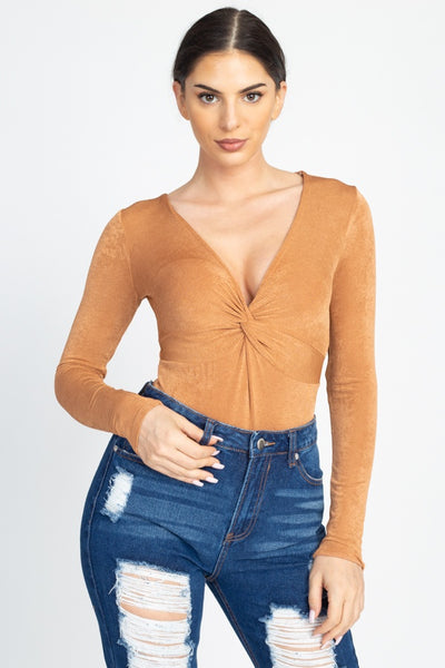 Front Twist Ribbed Bodysuit