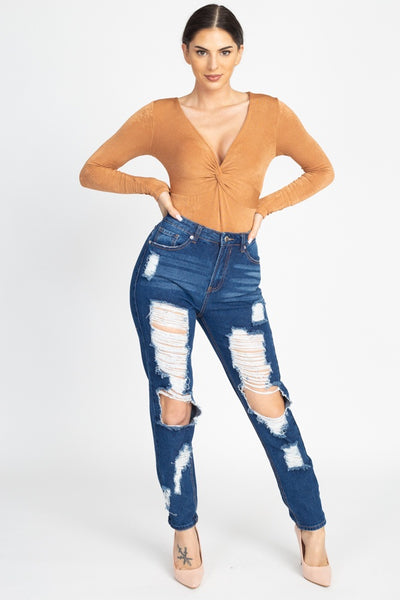 Front Twist Ribbed Bodysuit