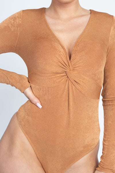 Front Twist Ribbed Bodysuit