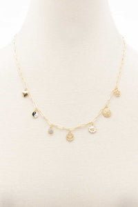 Ying Yang Happy Face Charm Station Necklace