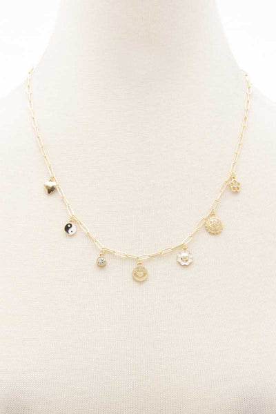 Ying Yang Happy Face Charm Station Necklace