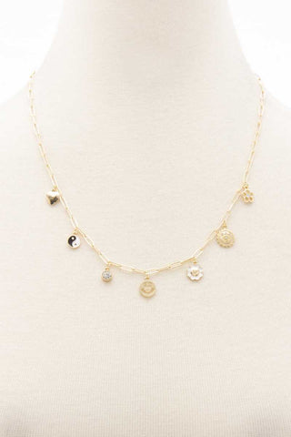 Ying Yang Happy Face Charm Station Necklace