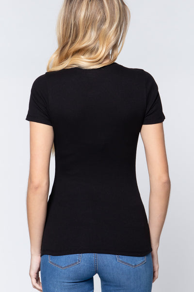 Short Sleeve V-neck Rib Top