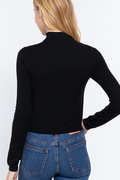 Long Slv Mock Neck Keyhole Sweater
