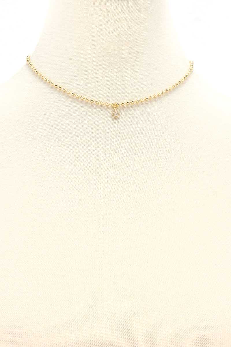 Metal Ball Chain Rhinestone Star Pendant Necklace