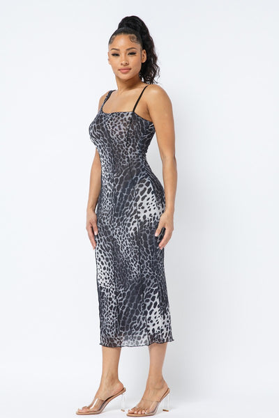 Animal Print Midi Dress With Strap