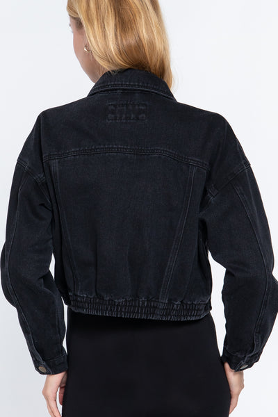 Long Slv Black Denim Crop Jacket