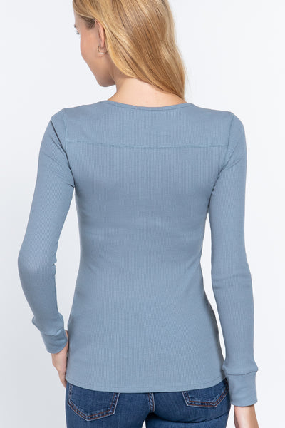 Long Slv V-neck Placket Thermal Top
