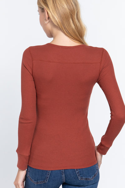 Long Slv V-neck Placket Thermal Top