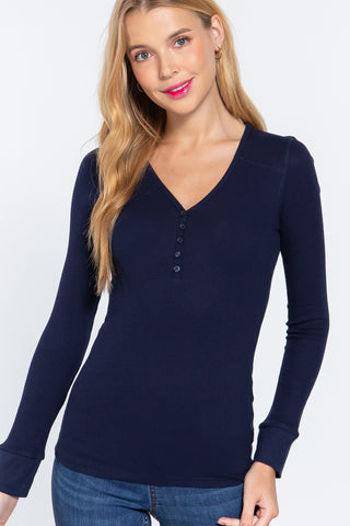 Long Slv V-neck Placket Thermal Top