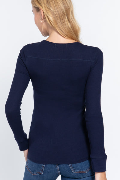 Long Slv V-neck Placket Thermal Top