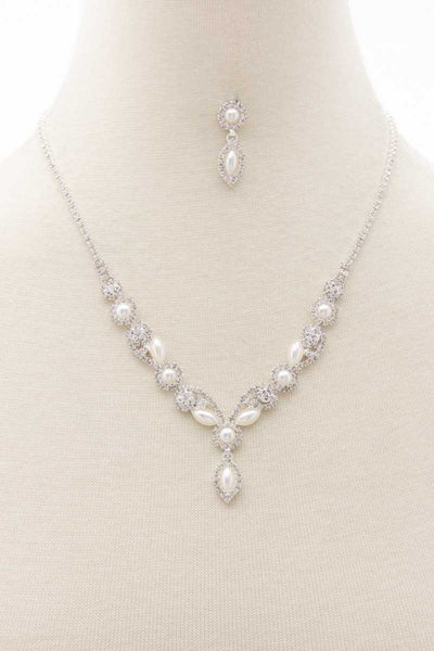 Pearl Rhinestone Marquise Shape Necklace